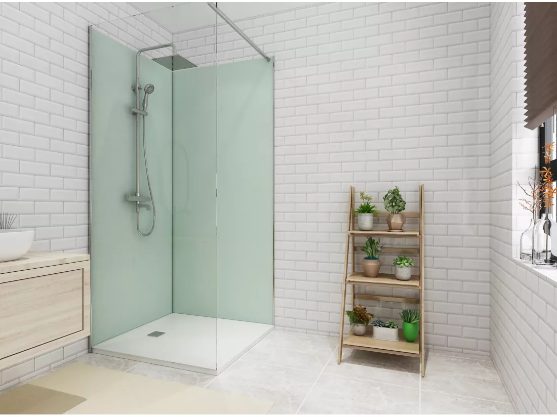 Lot de 2 panneaux muraux de douche vert clair en aluminium avec profilés - 2 x L90 x H210 cm - ITZIAR