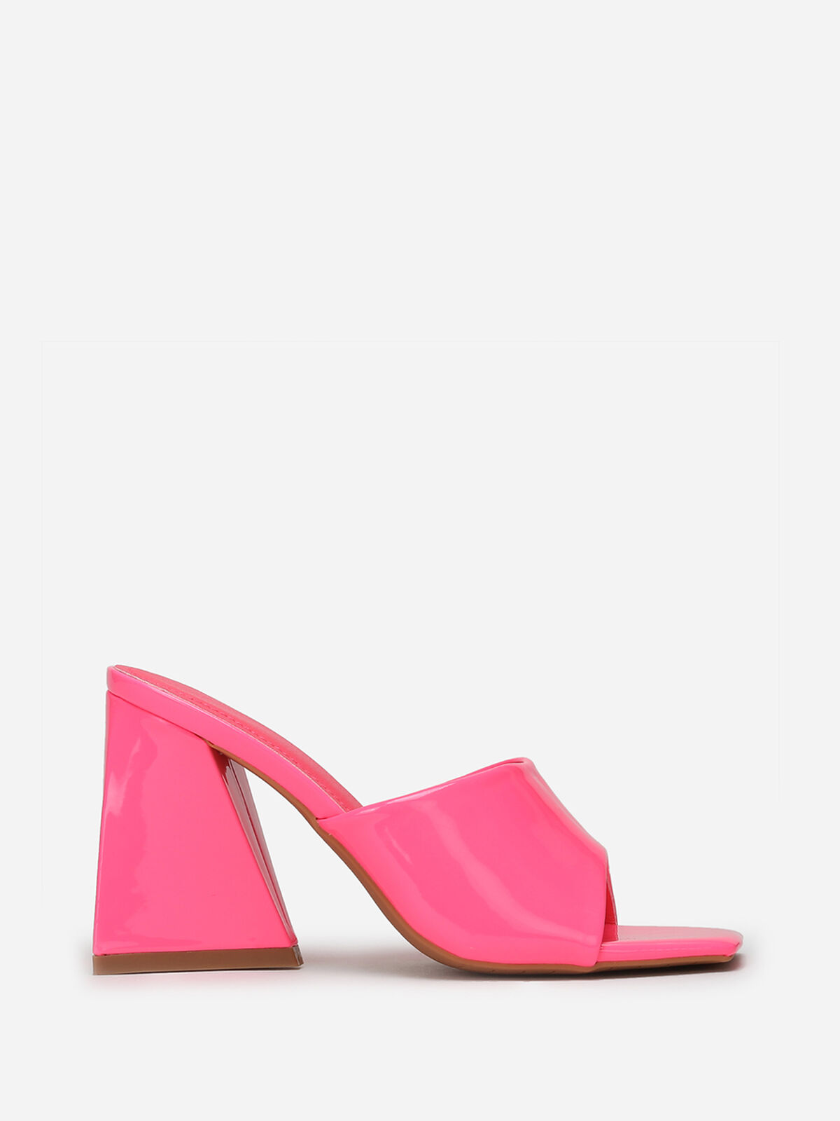 Mules vernies fluo à talon en triangle- Fuchsia