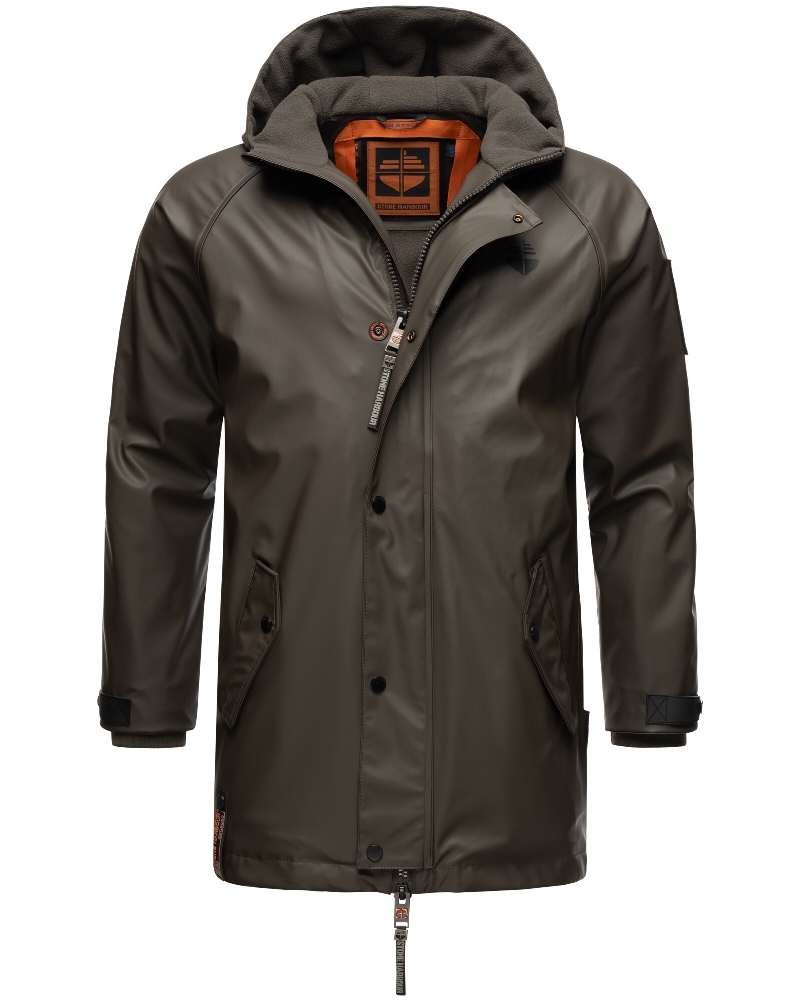 STONE HARBOUR Herren Regenjacke Gummierter Regenparka mit Fleece-Innenfutter Rihaa