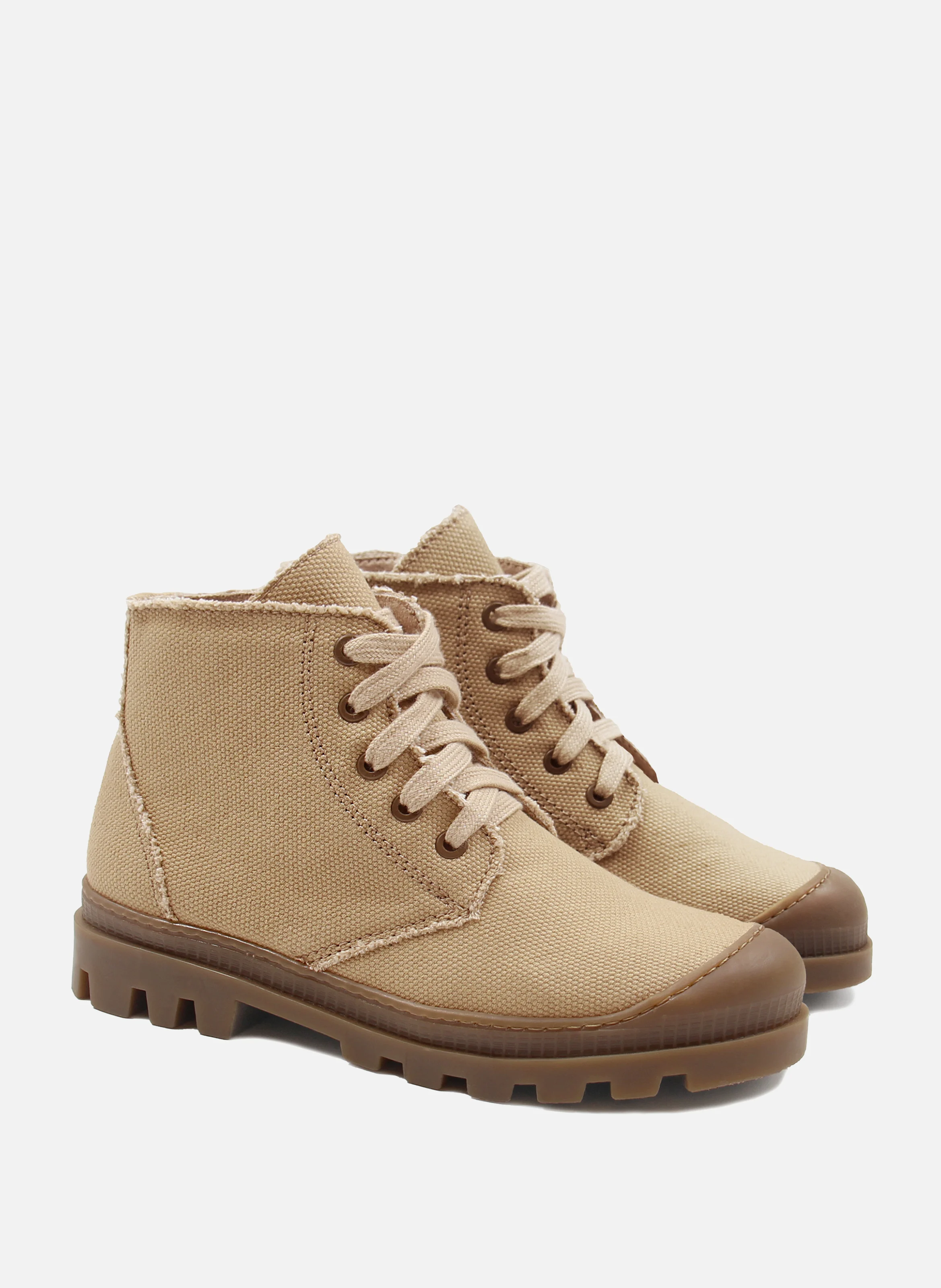 Bottines lacet crantées toile recyclée | Marron