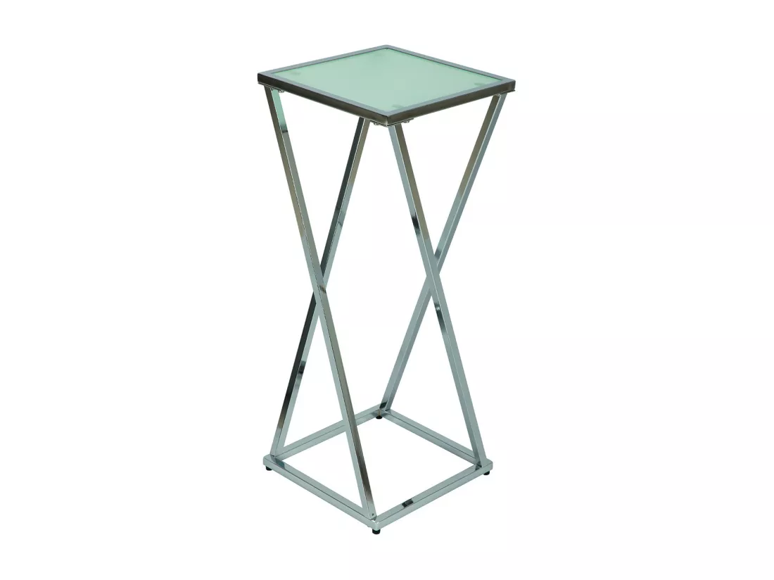 SHANE - Sellette H75 cm en Acier Chromé et Plateau en Verre