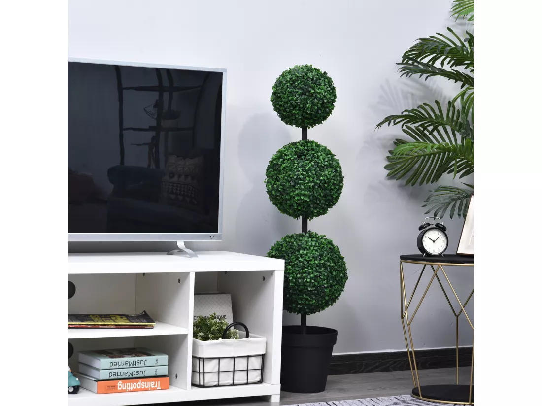 Buis artificiel topiaire artificielle en forme de boules dim. Ø 30 x 112H cm vert