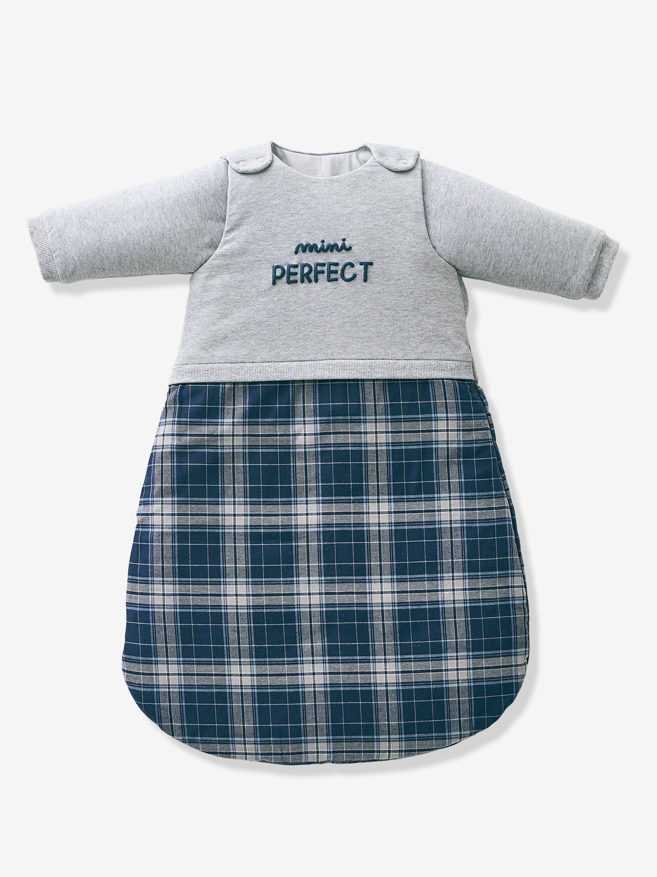 Saco de dormir Mini Perfect tamanho médio cinza mesclado com mangas removíveis.