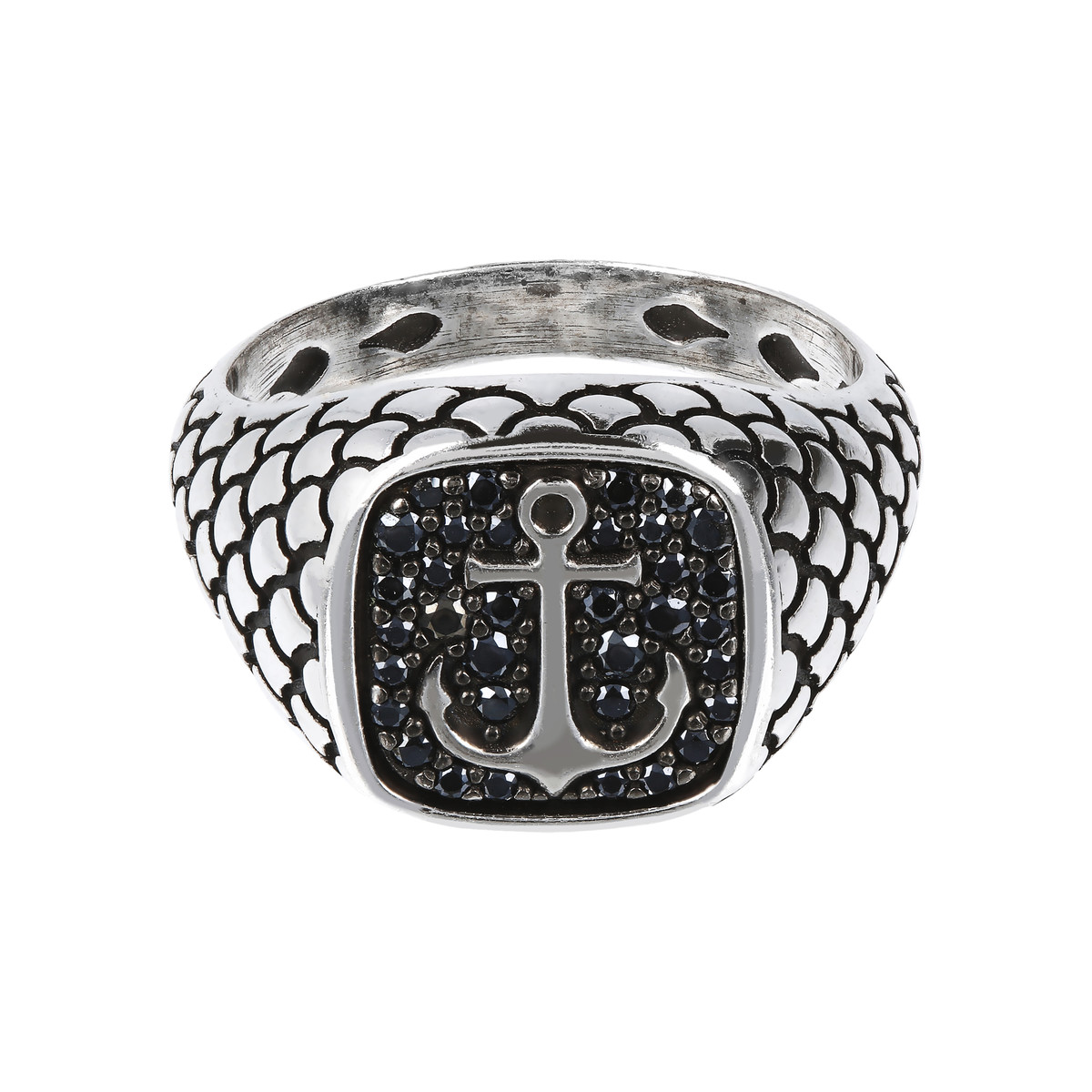 Bague argent 925 rose des vents spinelles noires