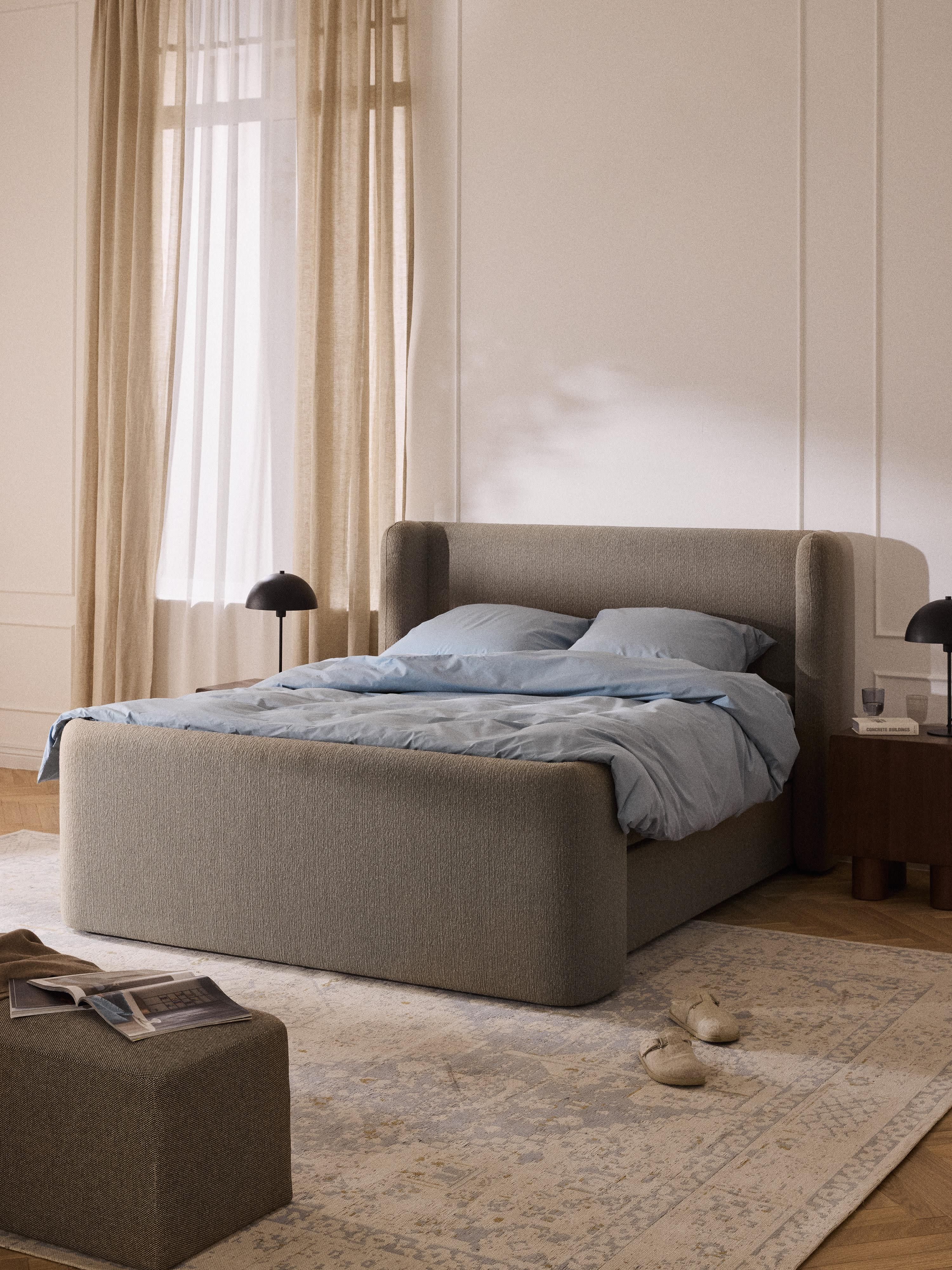 Bouclé boxspring bed Perla met opbergruimte