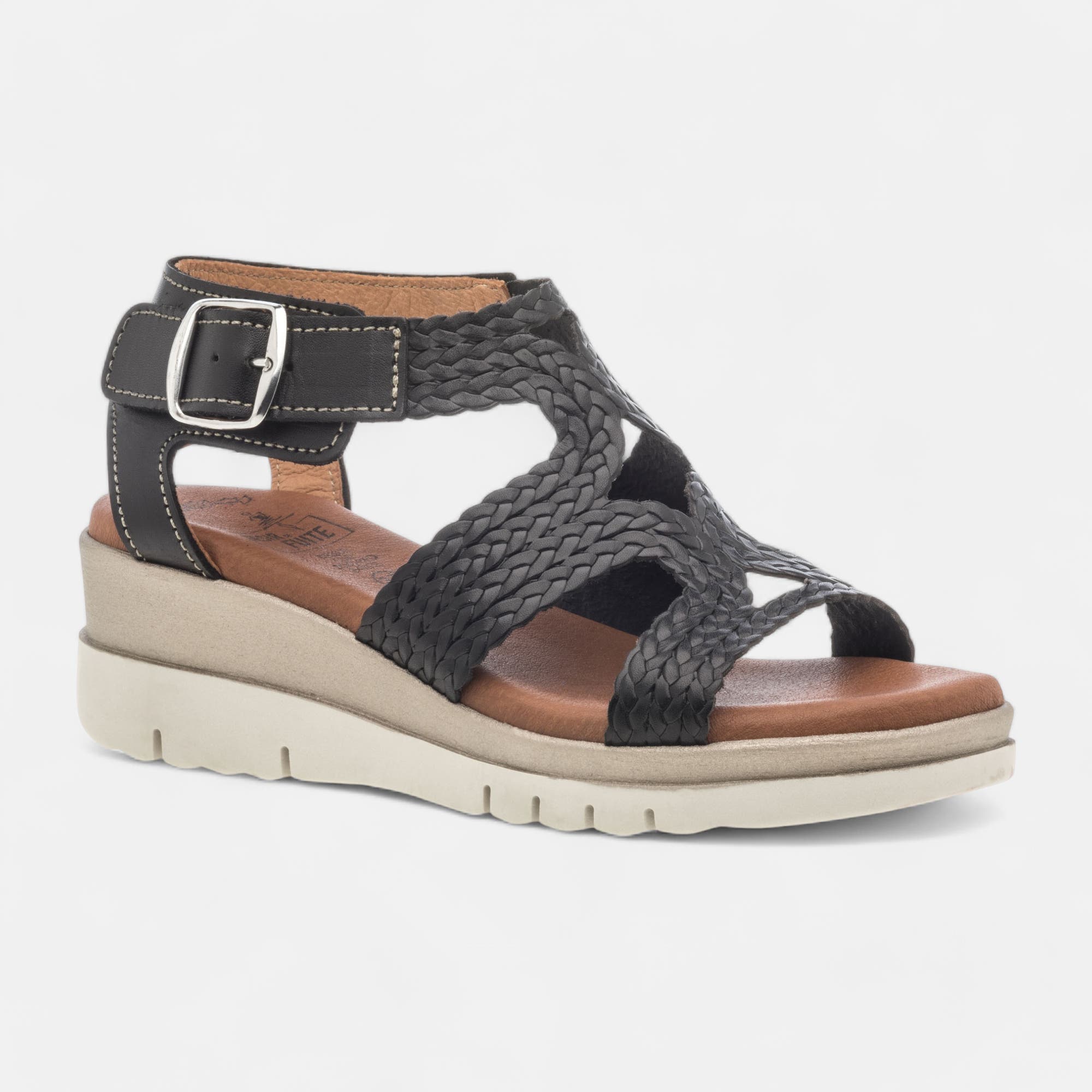 Sandales à talon compensé Femme en cuir noir