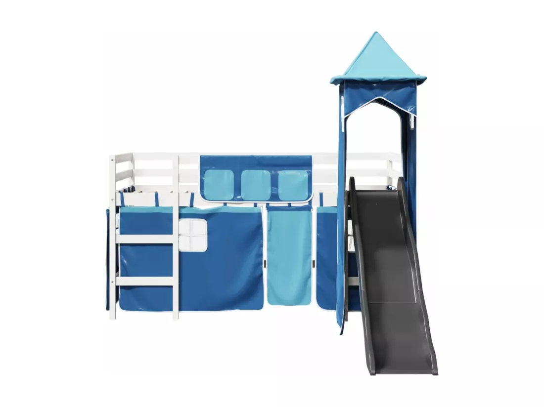Lit mezzanine enfants avec tour bleu 80x200cm bois pin massif