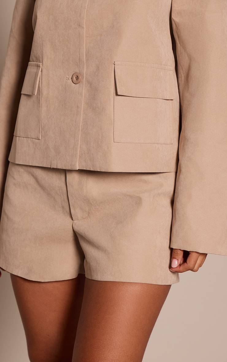 Beige Short Tailleur Peau De Pêche Petite