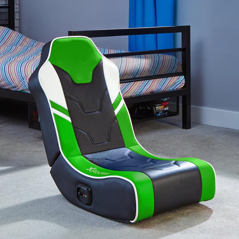 X Rocker Shadow 2.0 Floor Rocker Gaming Kinder Sessel mit 2.0 Audiosystem - Grün/Schwarz/Weiß
