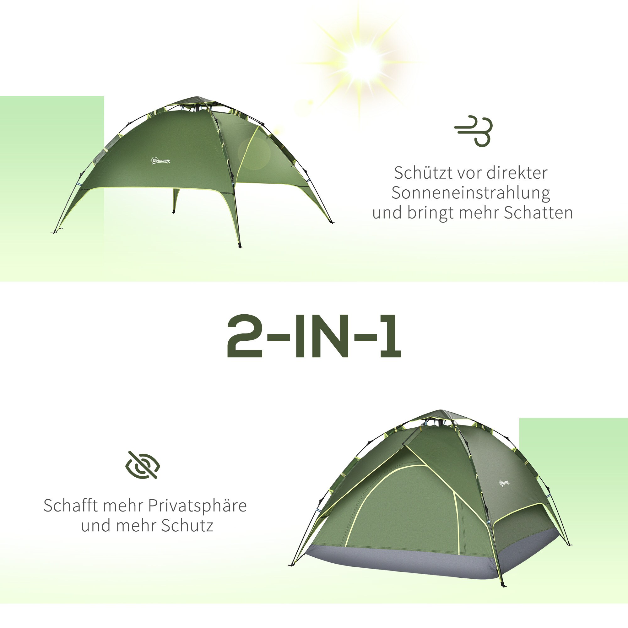 Outsunny Quick-Up-Zelt für 2 Personen + 1 Kind dunkelgrün 210 x 210 x 140 cm (LxBxH)