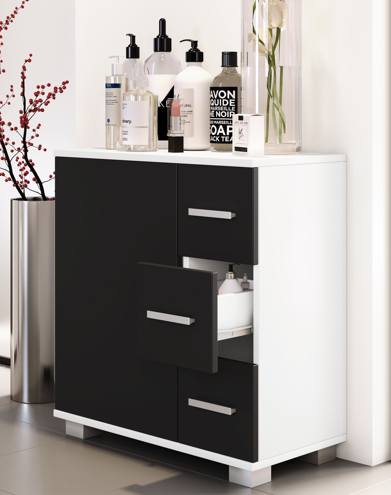 Midischrank ZALO XL - schwarz-weiß - 60 cm