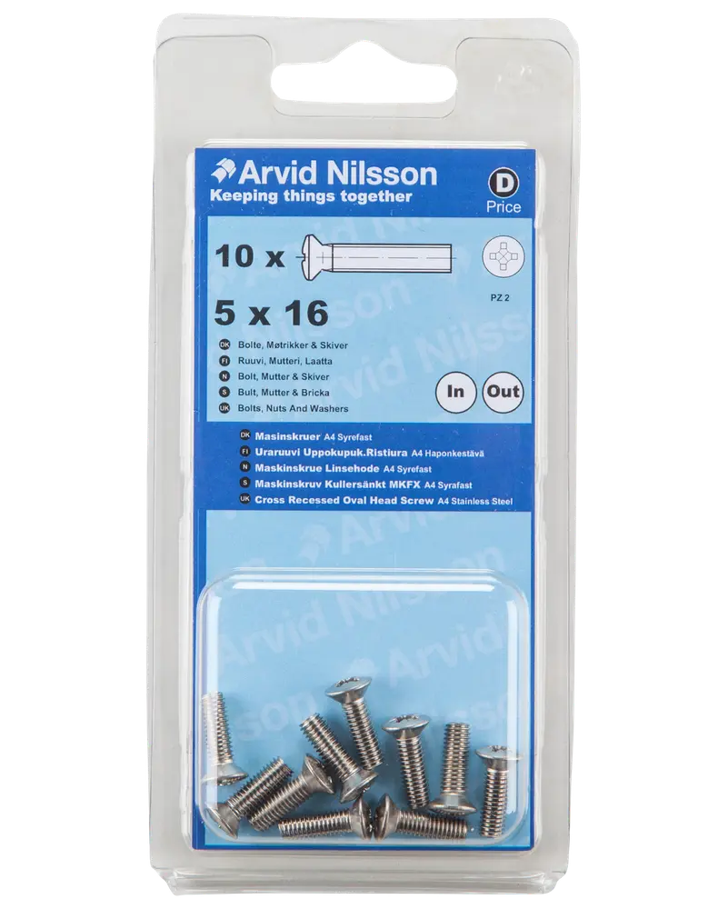 Arvid Nilsson Maskinskrue A4 LH M5 x 16 mm 10-pak