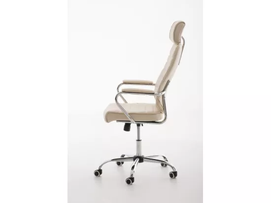 Chaise de bureau - Similicuir & Métal chromé - Crème - Rako
