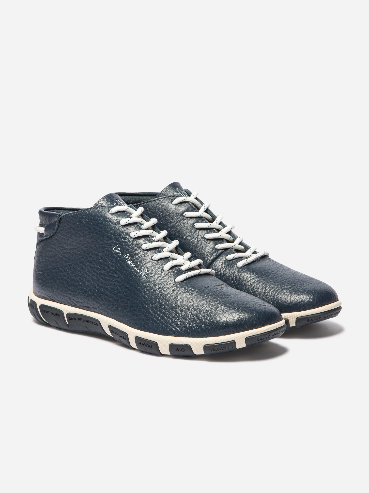 Tennis Montantes Femme Confort Cuir Marine