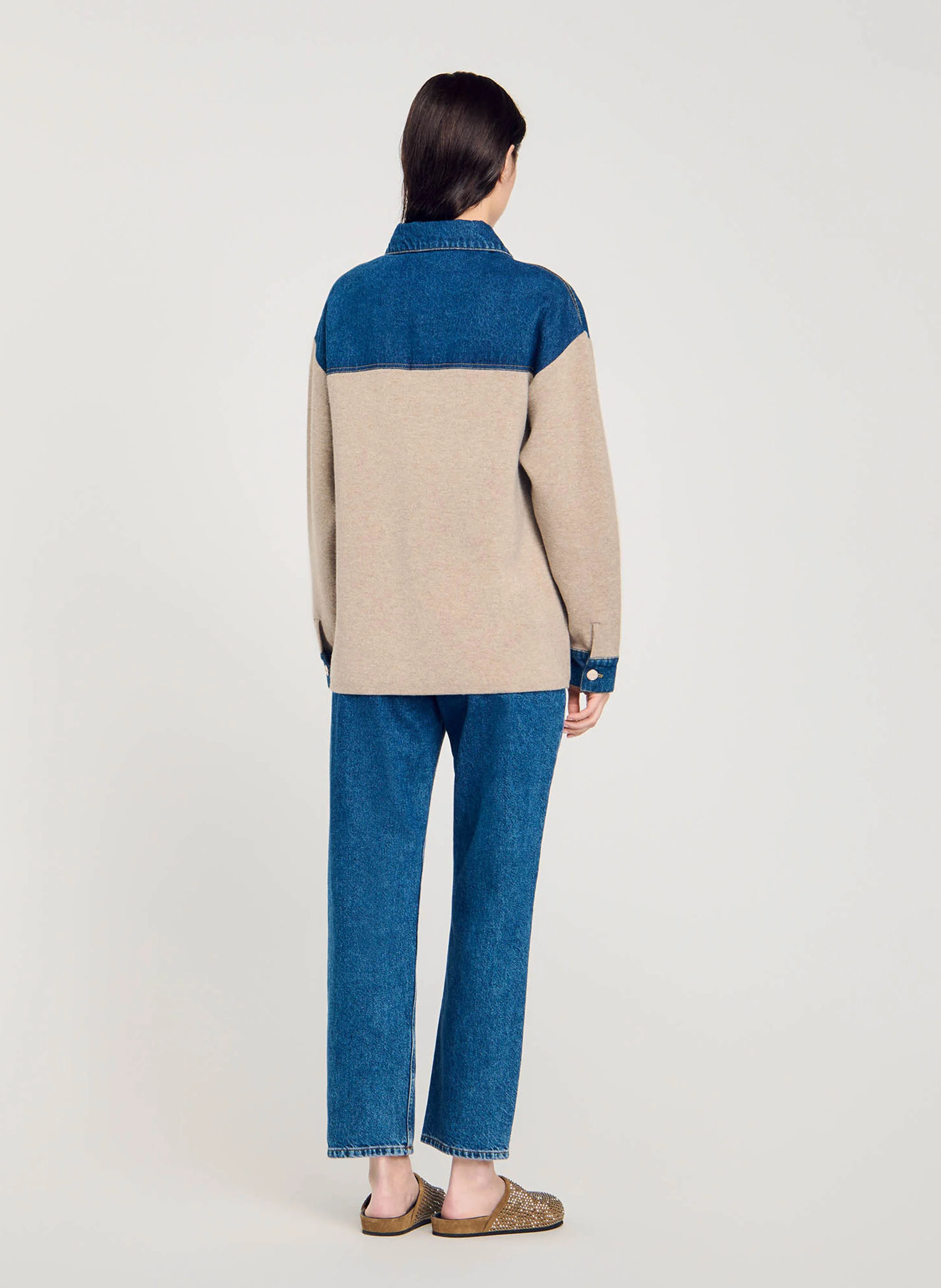 Cardicoat ample en maille et jean | Beige