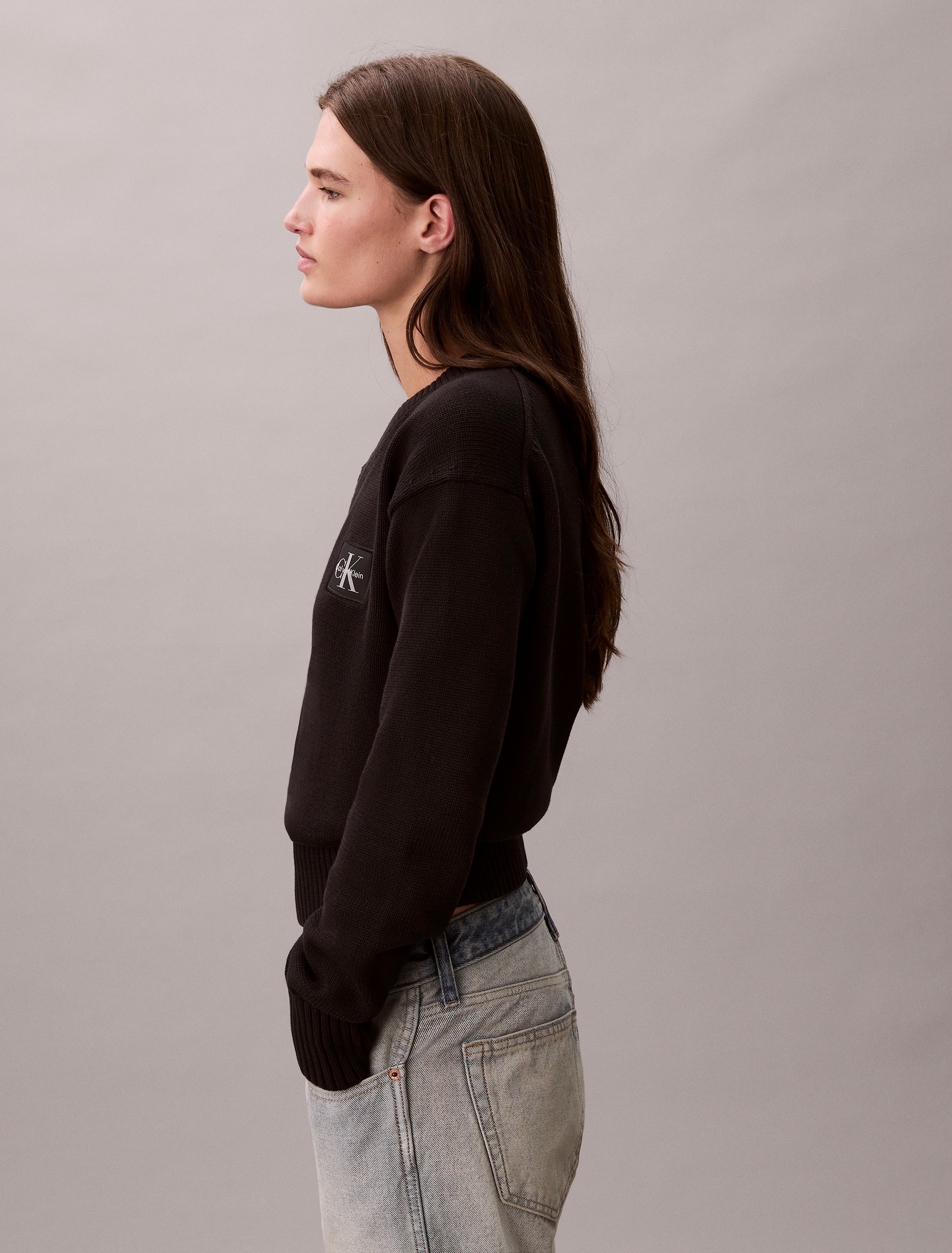 Calvin Klein Jeans V-Ausschnitt-Pullover , Feinstrick, taillenlang