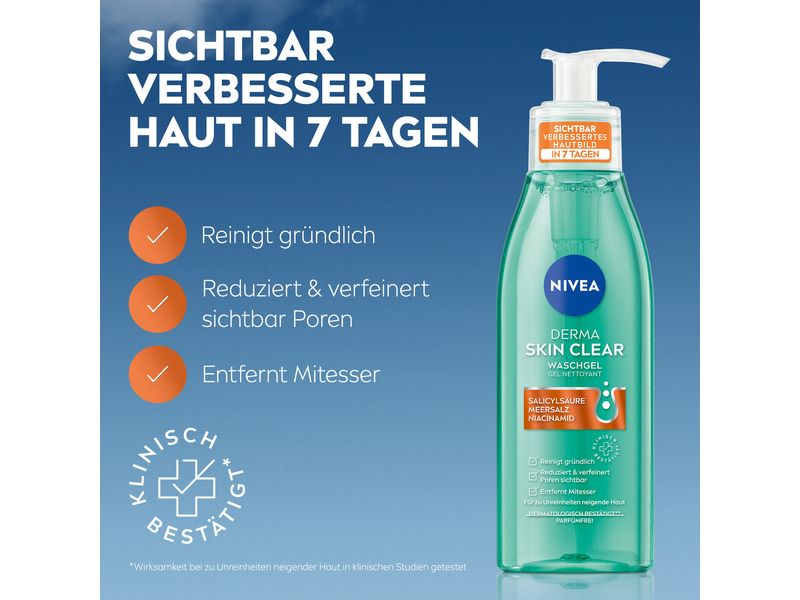 NIVEA Reinigungsgel Derma Skin Clear 150 ml Waschgel für zu Unreinheiten neigender Haut reinigt gründlich