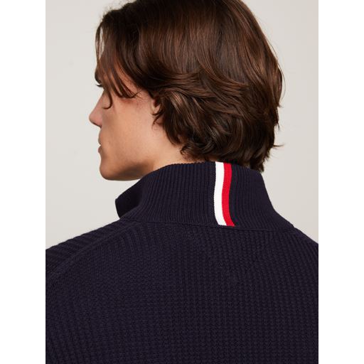Tommy Hilfiger Graphic Waffle Zip Mock Strik, Desert Sky, L
