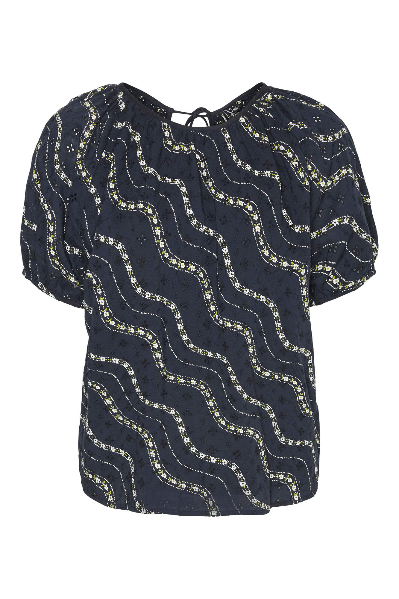 Blusa de algodão com mangas bufantes - Azul marinho