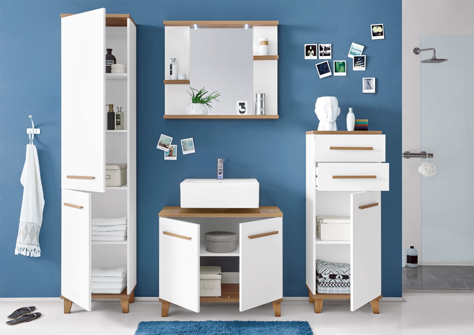 Hochschrank South Weiß/Riviera Eiche hell Nachbildung ca. 45 x 198 x 30 cm