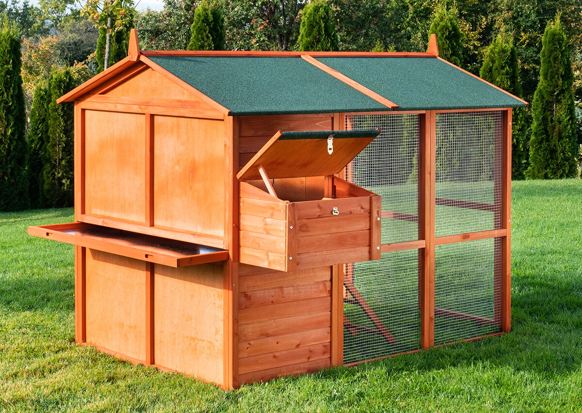 MyAnimal Hühnerstall groß für 7 Hühner MH-15, Hühnerhaus auf 2 qm², mit Auslauf, separates Legenest (Braun)