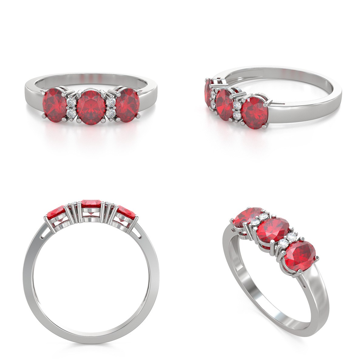 Bague ADEN Or 585 Blanc Rubis et diamants 2.25grs