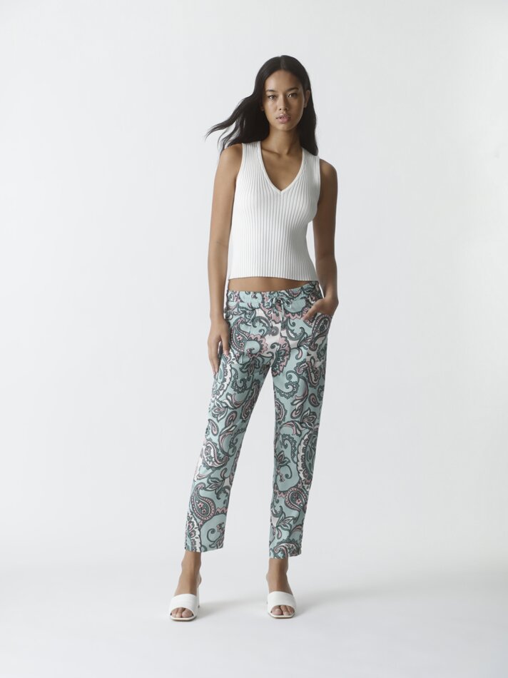 Calças fluidas estampadas - Verde Água