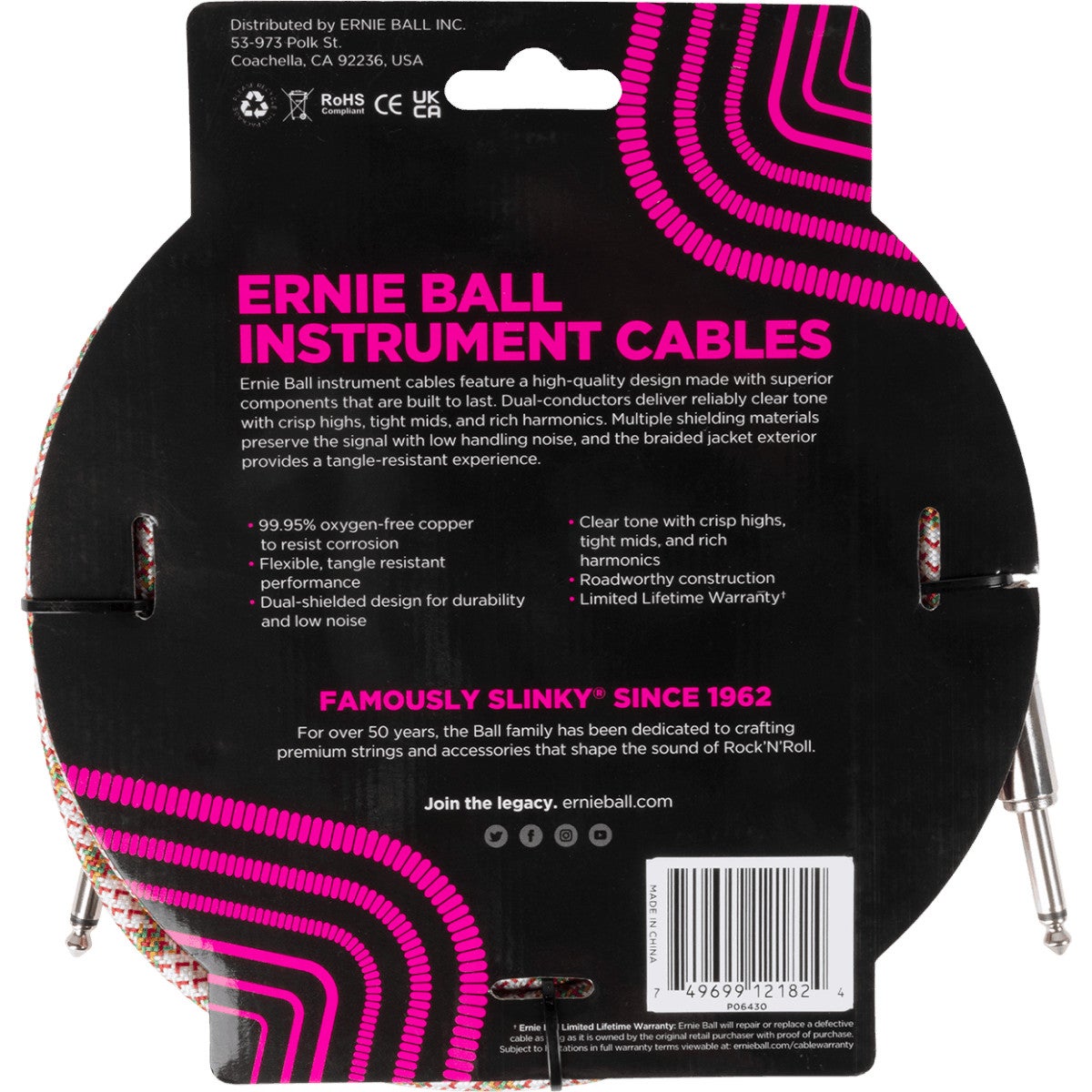 Ernie Ball 6430 Braided Emerald Argyle instrumentkabel 5,5 meter