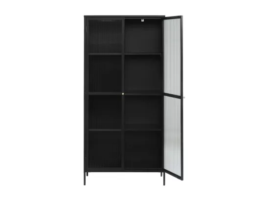 Bjorn - Vaisselier 2 portes en verre stié et métal H190cm : Couleur - Noir