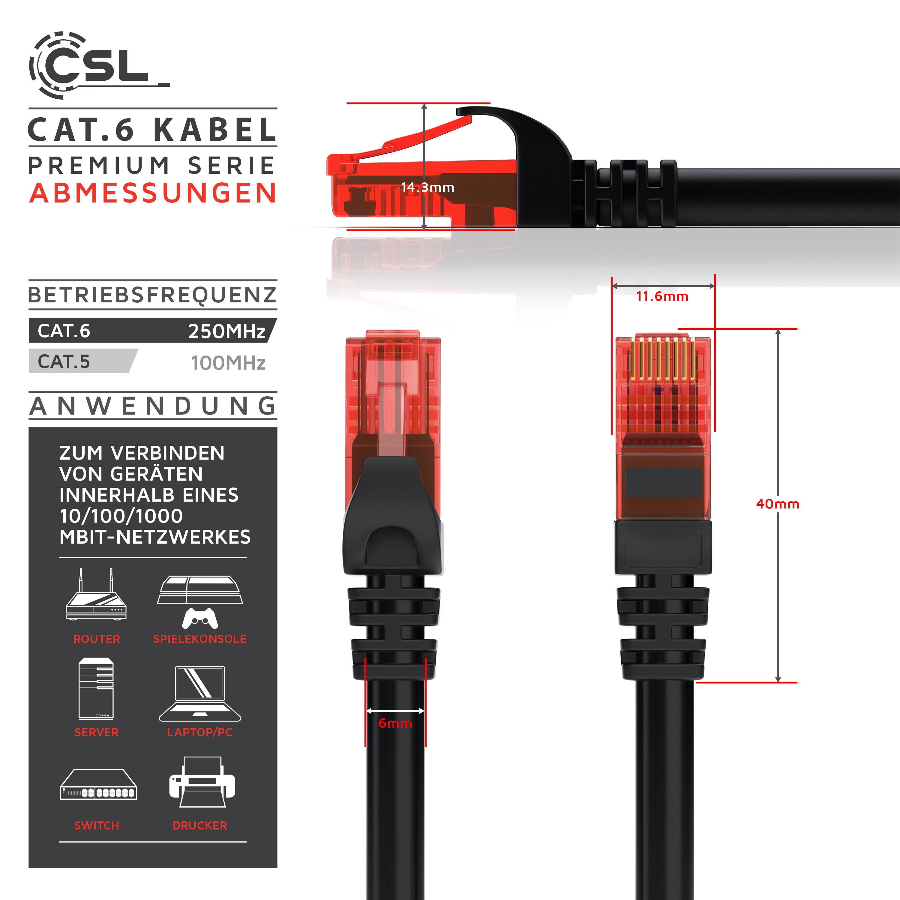 CSL 10x Cat 6 Gigabit Ethernet LAN Kabel - mehrfach geschirmt - UTP Gigabit - 1000 Mbit/s - Patchkabel - Netzwerkkabel - 0,5m