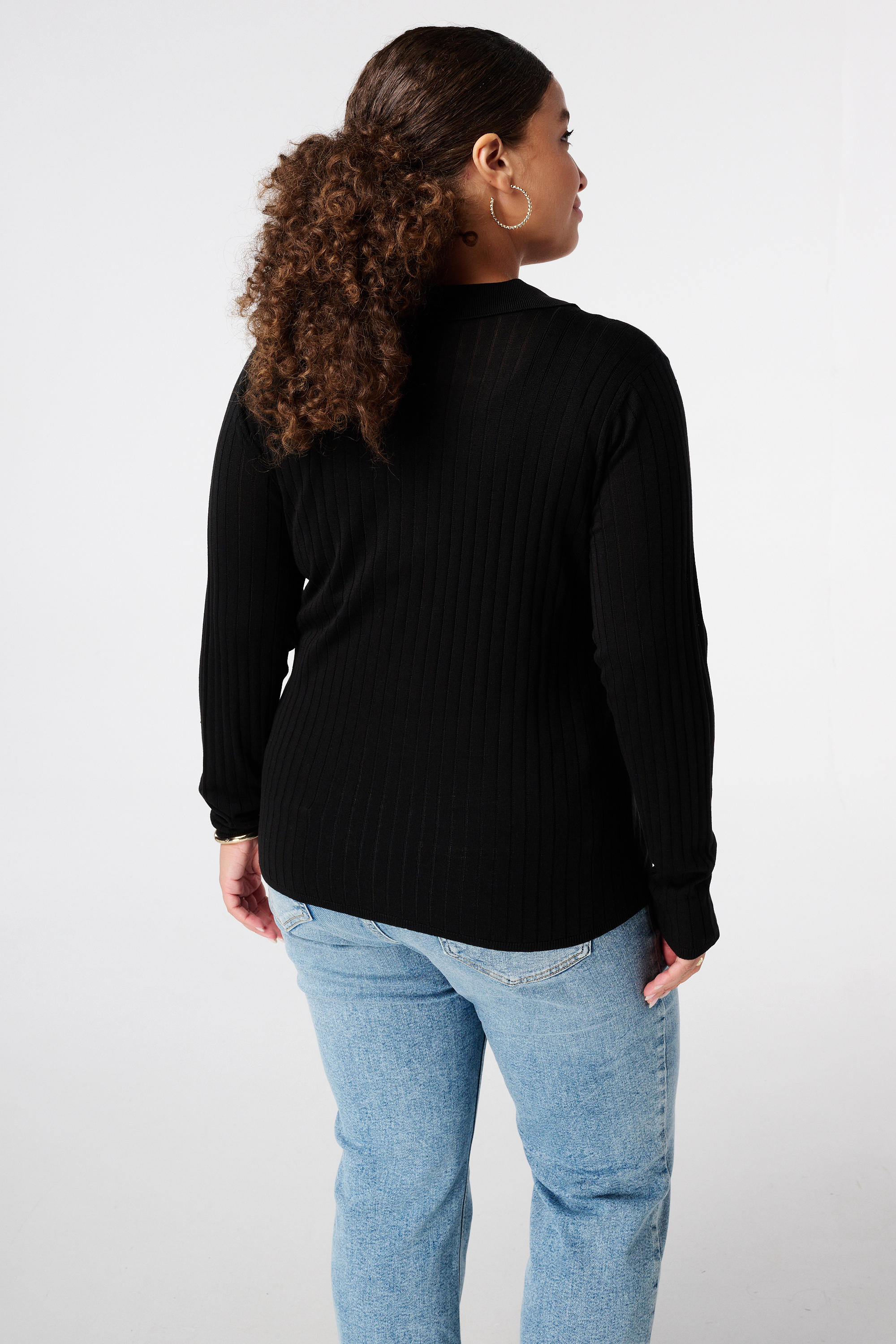 Gebreide polo top met knopen Zwart