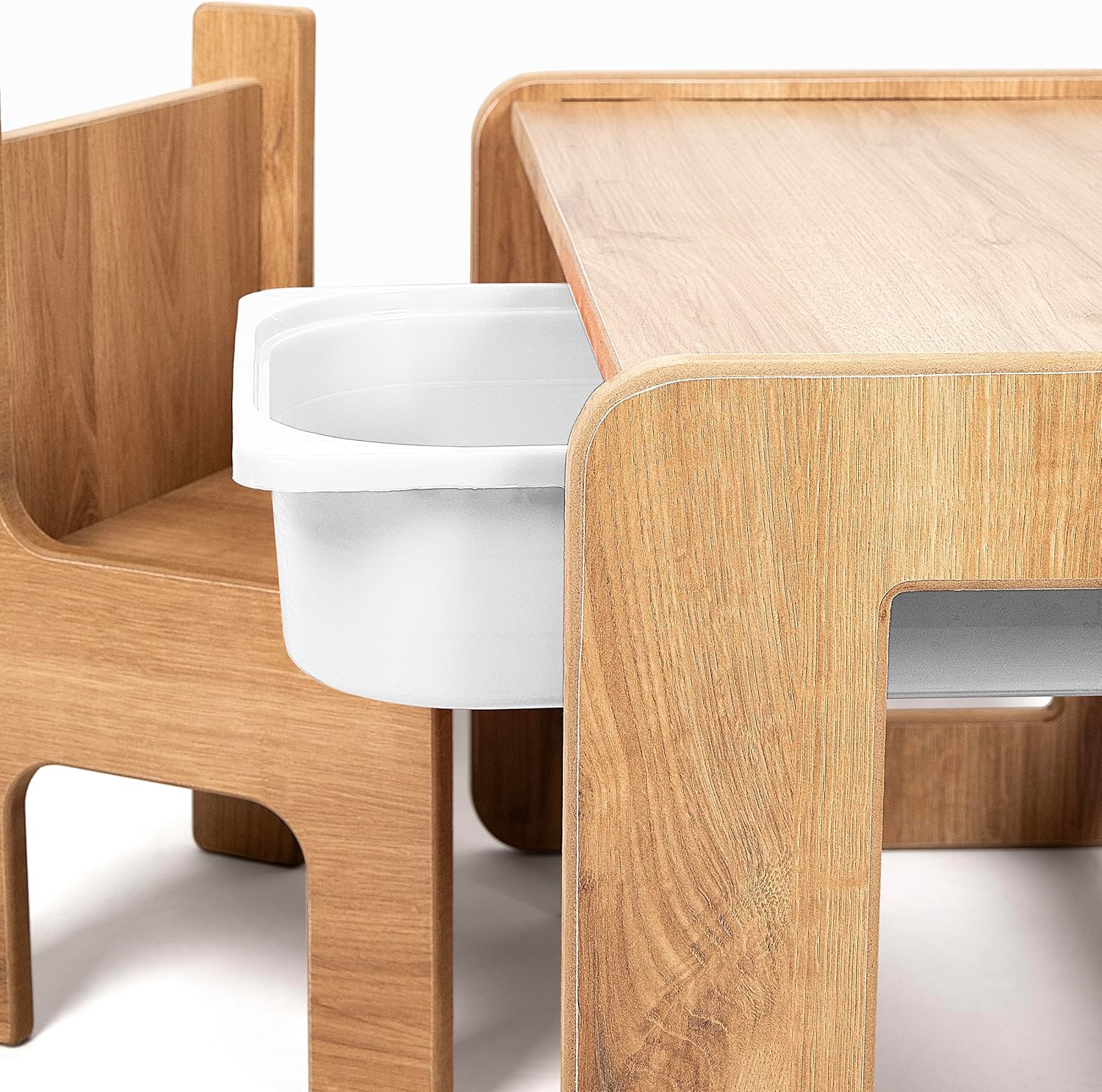 Kindertisch mit 2 weißen Schubladen - Kinderschreibtisch mit 2 Stühlen - Spieltisch - Aktivitätstisch - Zeichentisch - Holz - Walnuss