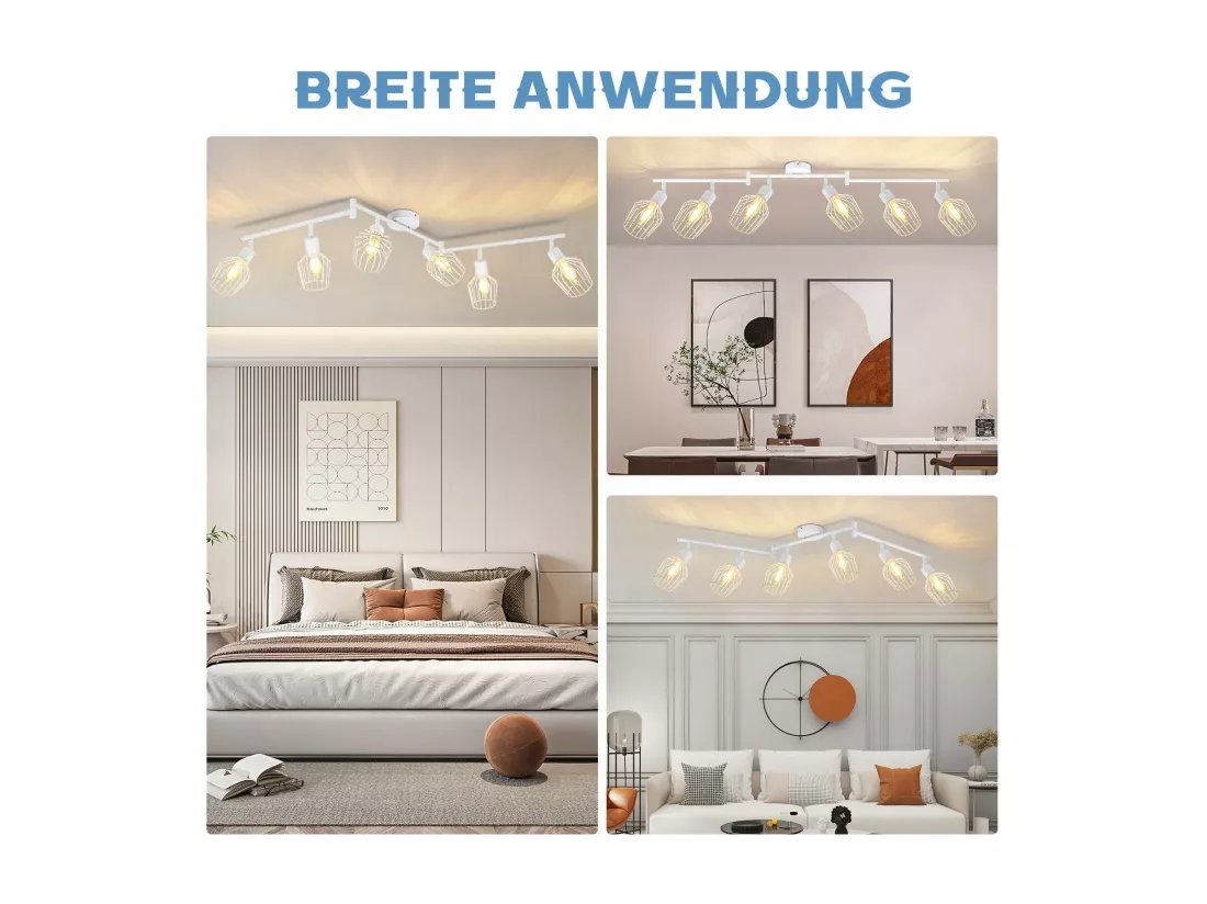 NETTLIFE Plafonnier 6 Ampoules E14 spot de plafond rétro blanc orientable 350° LED