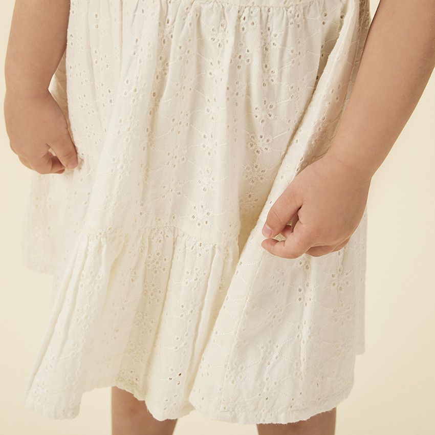 Robe manches courtes en broderie anglaise pour bébé fille - Ecru