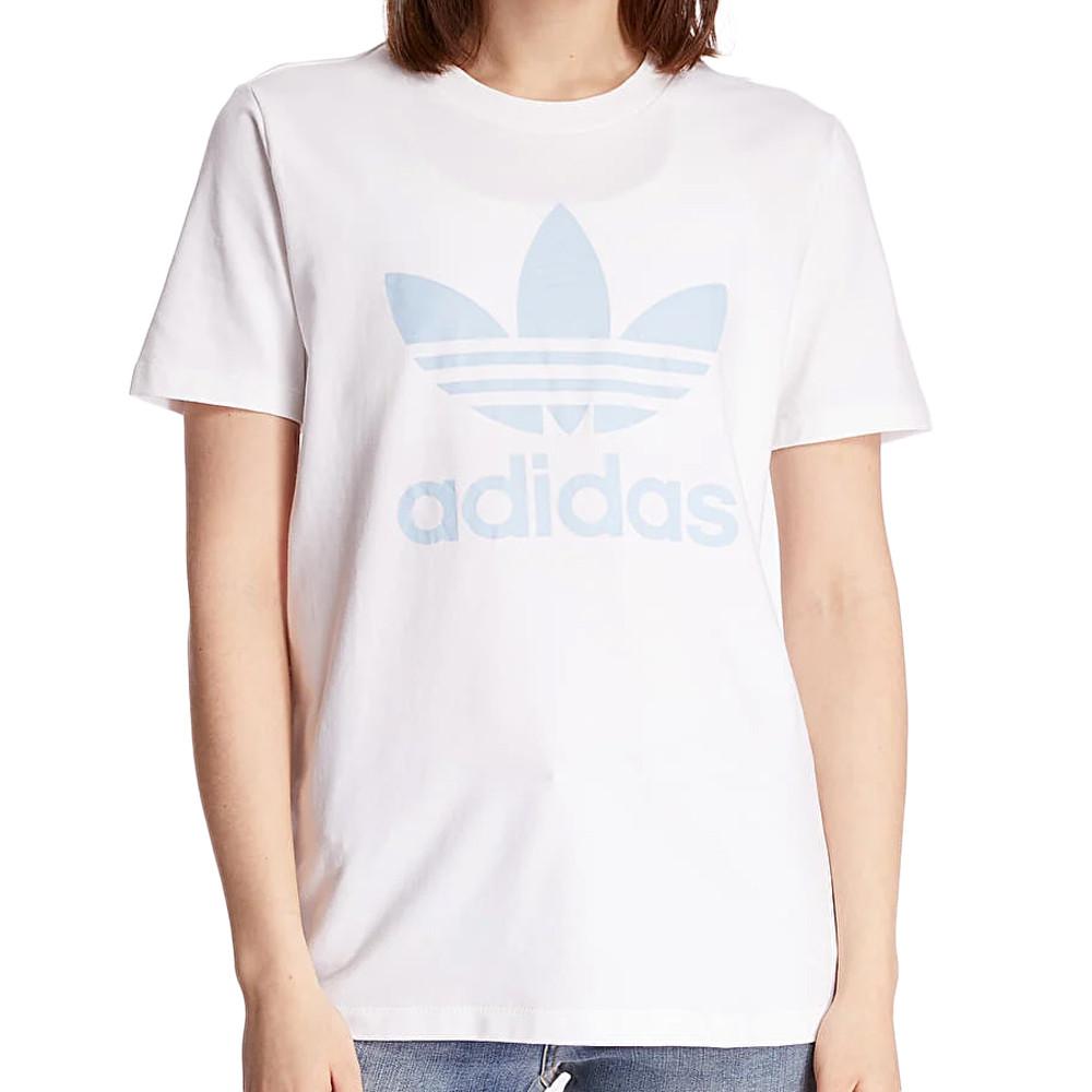 Adidas T-shirt Blanc/Bleu Femme Adidas Trefoif