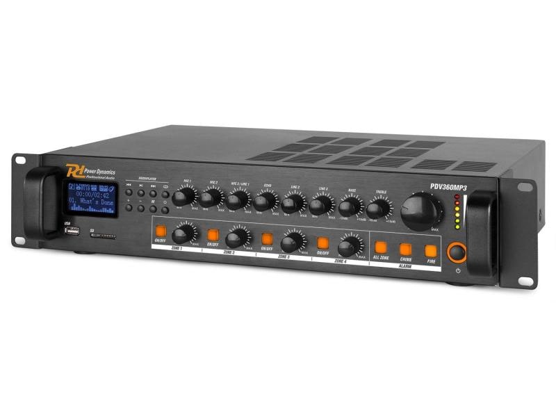 Power Dynamics Verstärker Pro PDV360MP3 4-Zonen Mischer Multifunktionaler 4-Zonen Mischer
