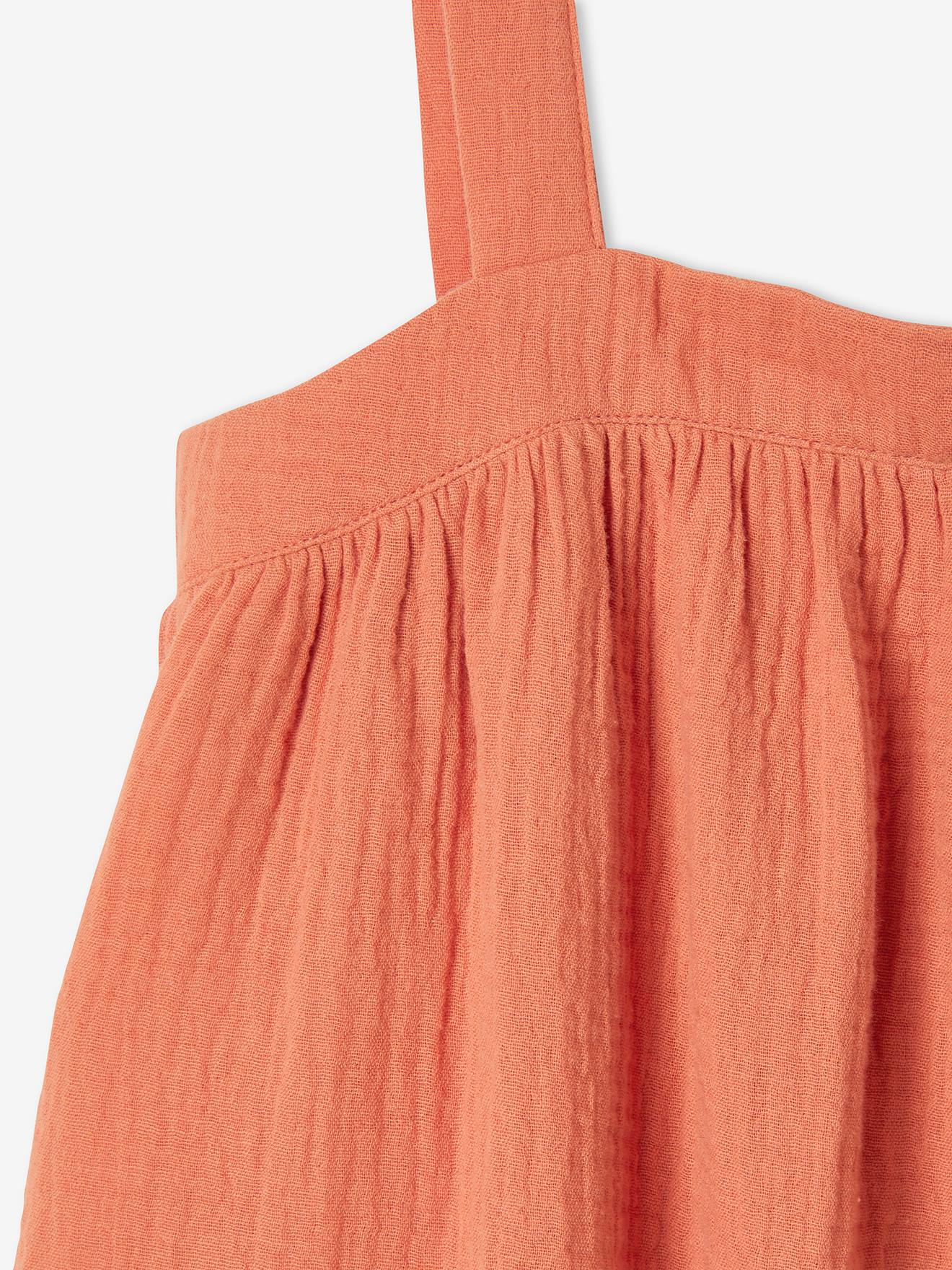 Vestido longo de chiffon de algodão para meninas, branco claro com estampa.