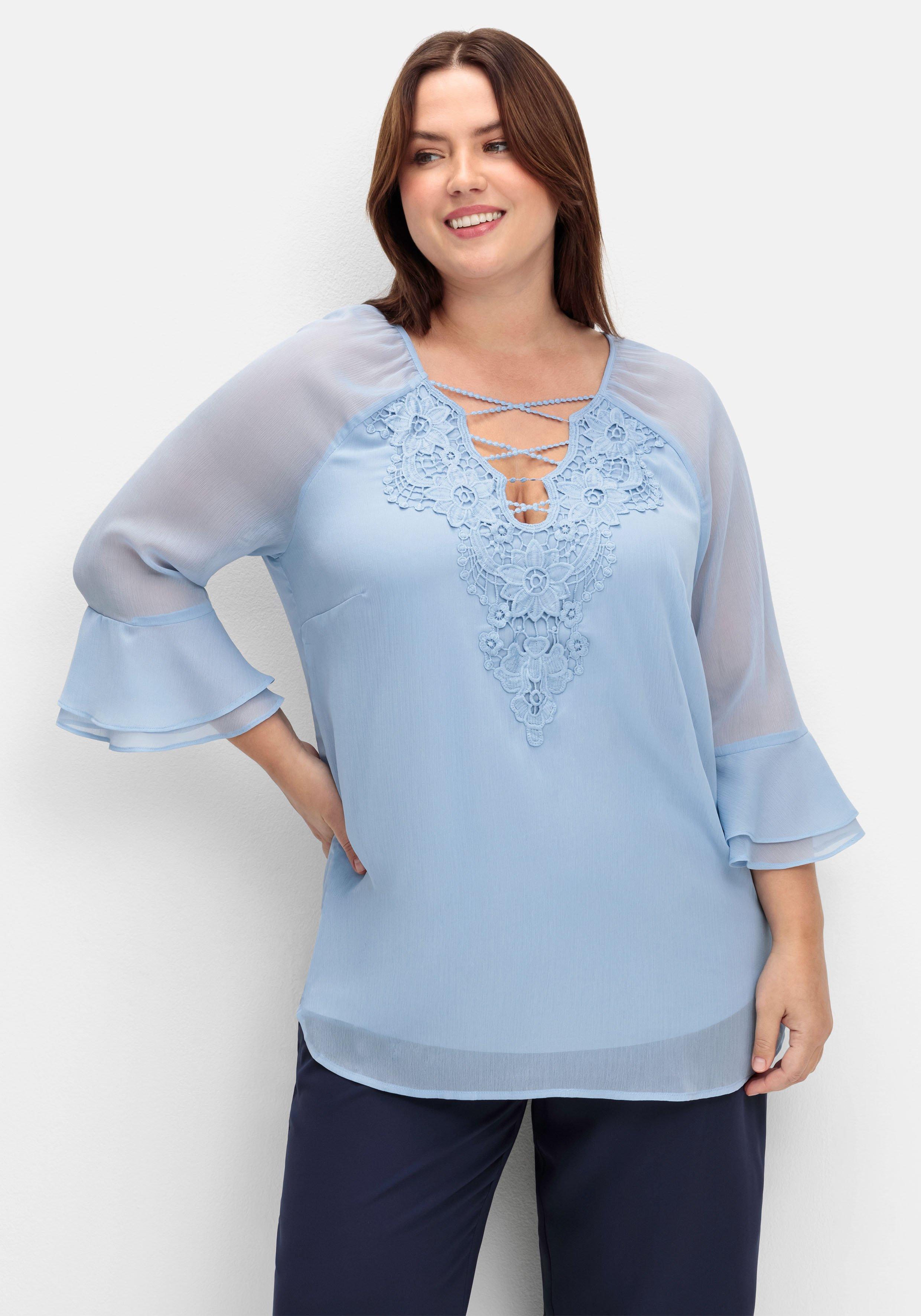 Chiffontunika mit Spitze und Volantärmeln