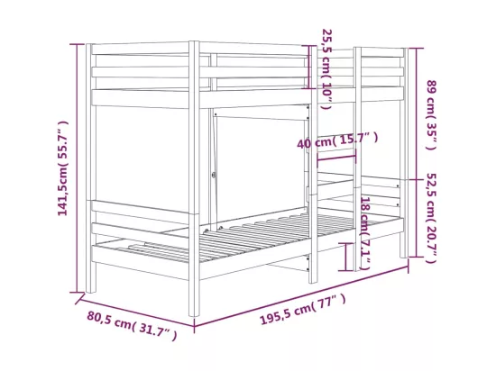 Lit superposé 75x190 cm Bois de pin massif