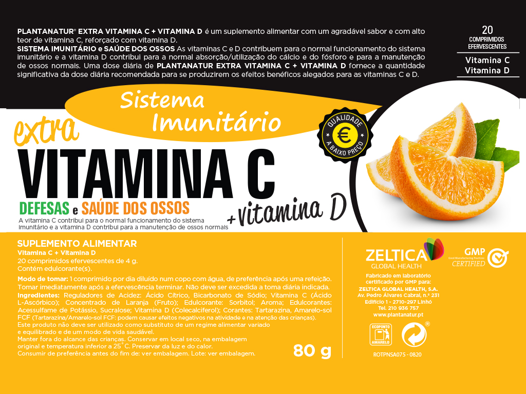 SUPLEMENTO PLANTANATUR VITAMINA C   D EFERVESCENTE 20 COMP