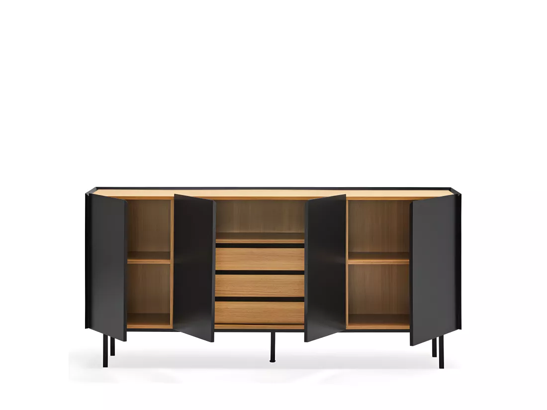 Arista - Buffet en bois 4 portes 3 tiroirs L165cm : Couleur - Noir