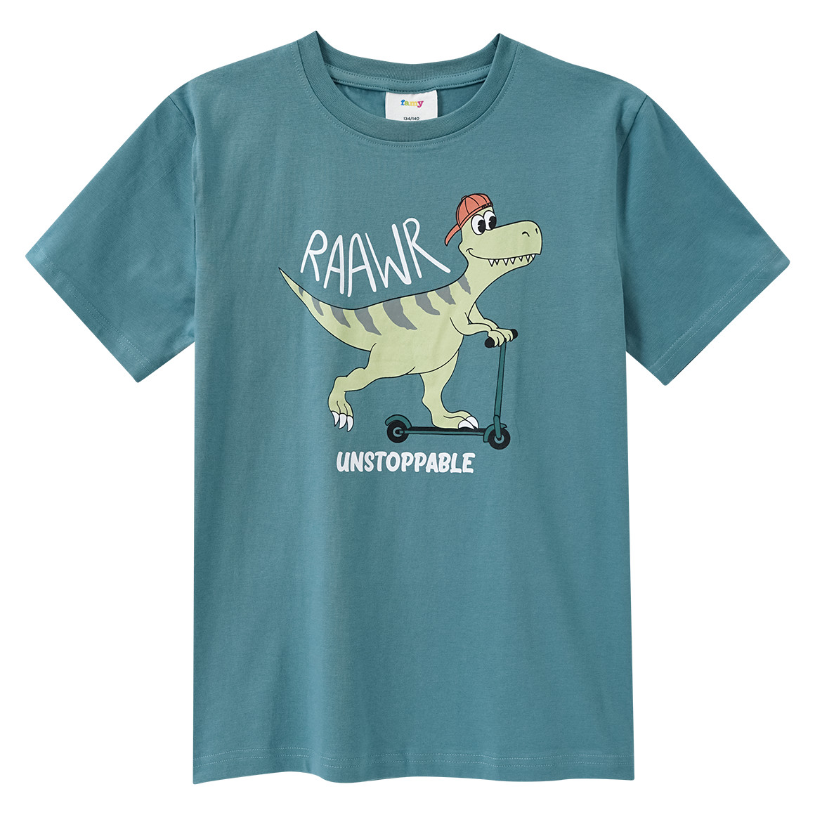 Famy 3 Jungen T-Shirts mit Dino-Prints dunkeltürkis / orange / beige