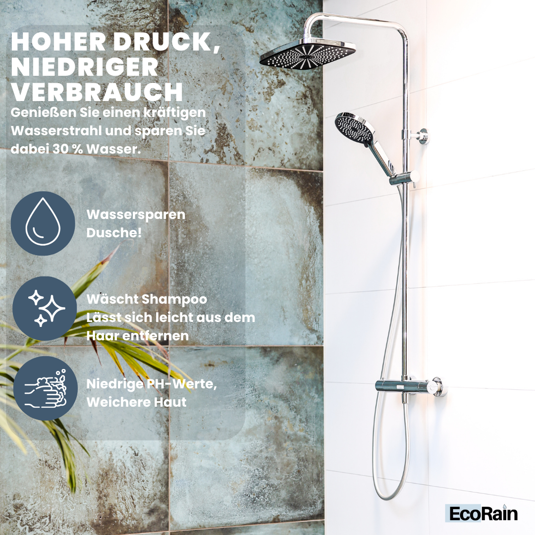 EcoRain Waterbesparende Regendoucheset Melvin XL 30 cm Chroom zonder Thermostaatmengkraan - 30% Waterbesparing - Moderne Regendoucheset - Handdouche 13 cm - Universele Douchekop - Antikalk Douchekop