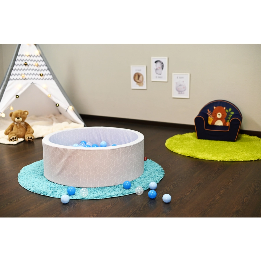 knorr toys® Bällebad soft - Geo cube grey - 300 balls soft bluebluetransparent grau