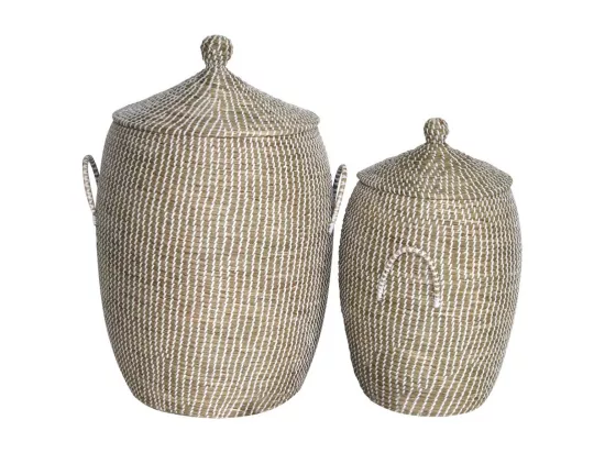 Paniers à linge en jonc de mer (Lot de 2) Blanc
