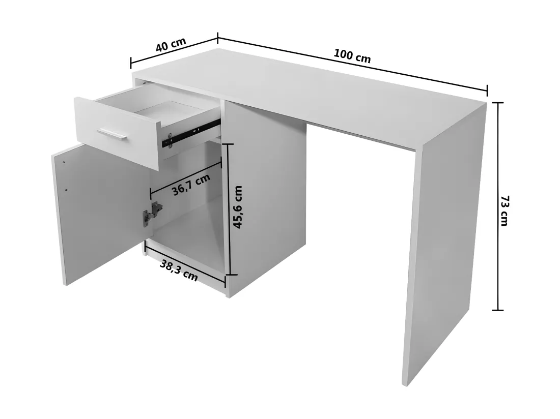 Bureau avec tiroir et placard 100x40x73 cm Blanc