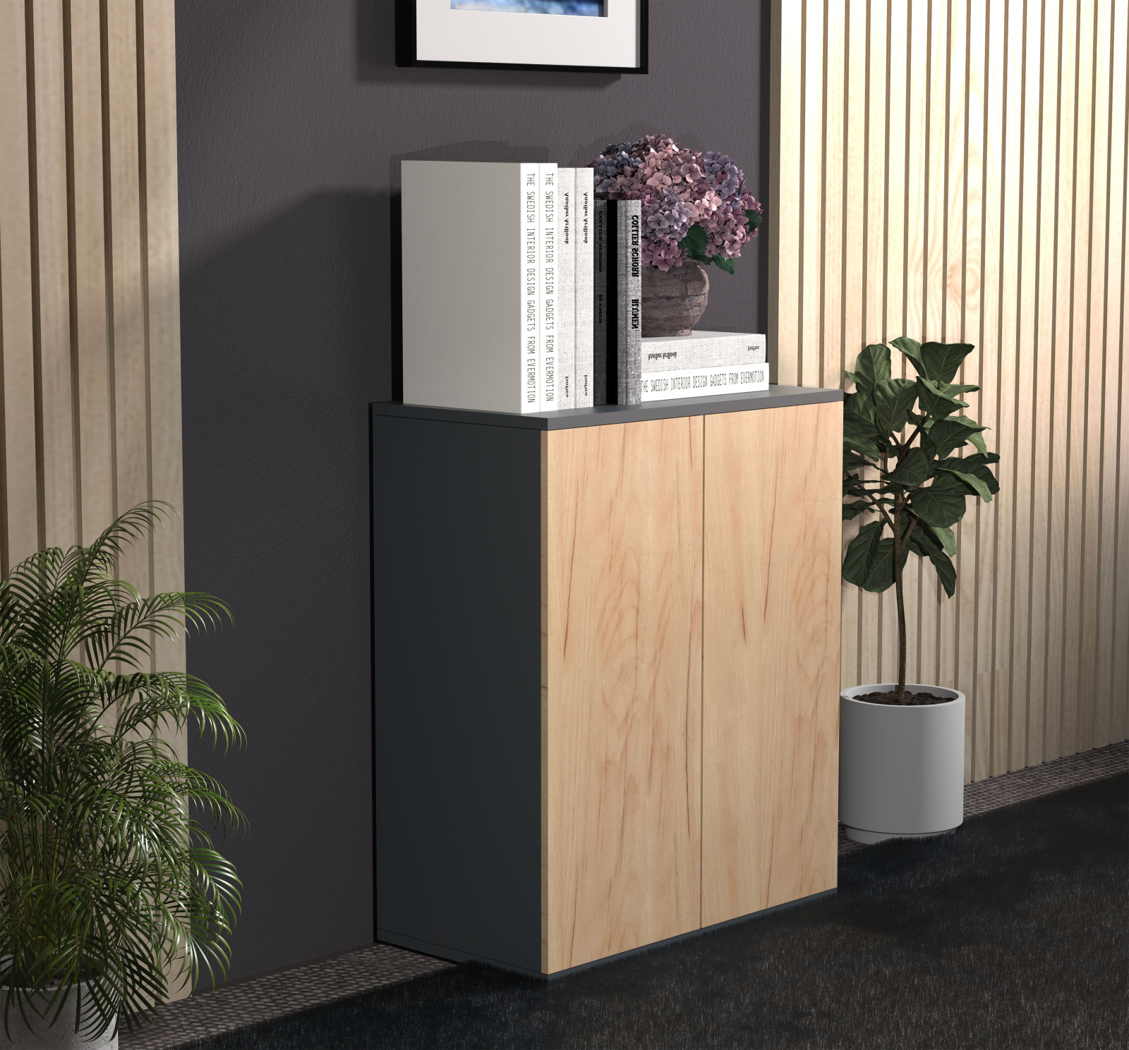 Kommode DALOSA - anthrazit-Honig Eiche - 2 Fächer - 60 cm