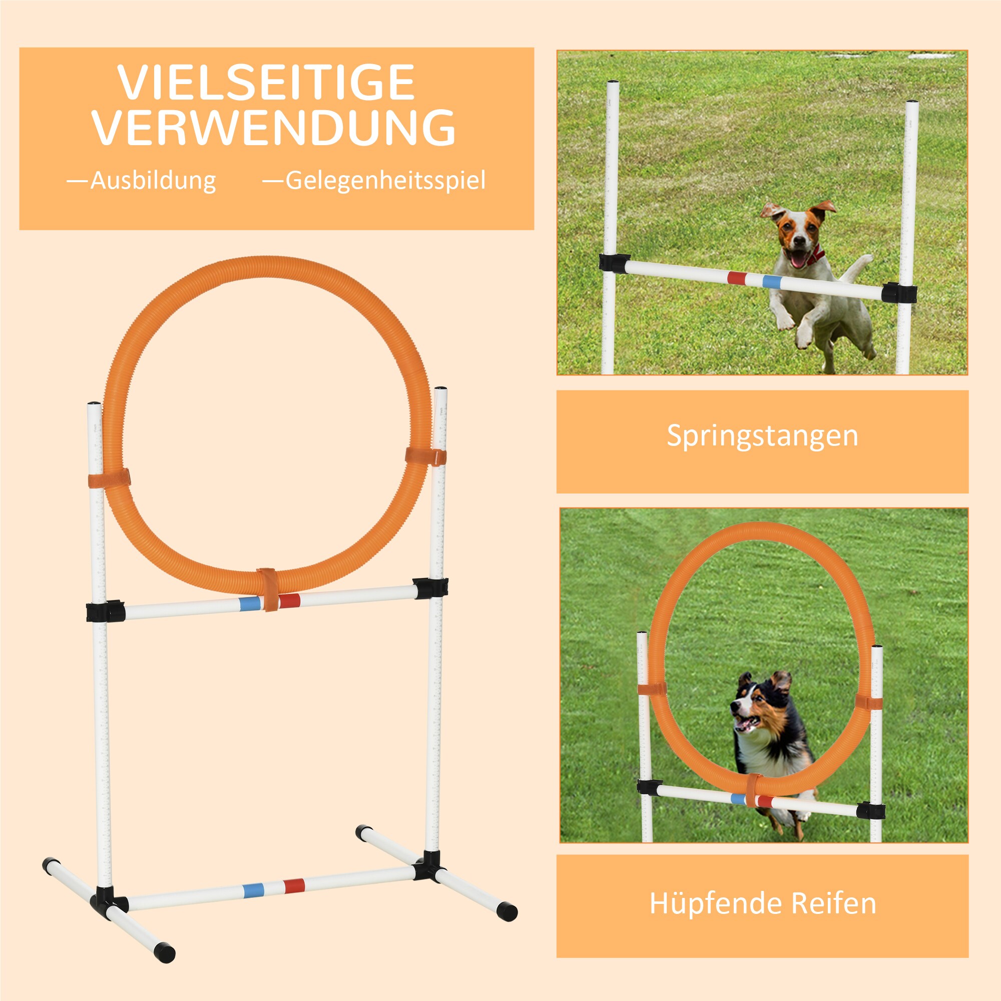 PawHut Hundetrainingsset mit Springring orange, weiß 74,5 x 66 x 91 cm (BxTxH)