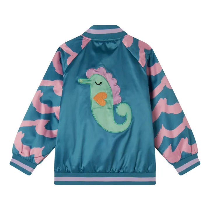 Stella McCartney Kids Veste Bomber Satin Hyppocampe | Bleu