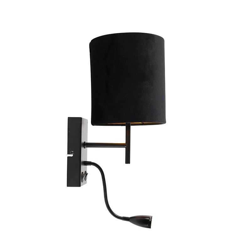 Art Deco wandlamp zwart met velours kap - Stacca